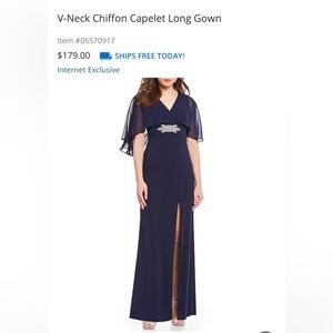 Marina v neck chiffon capelet gown.  navy size 10